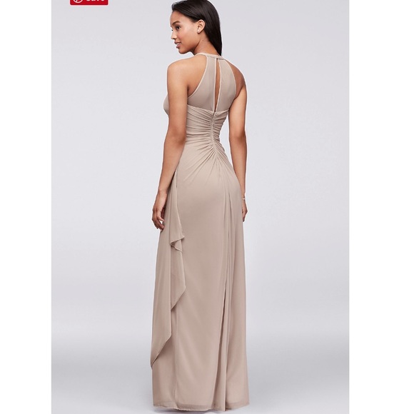 David’s Bridal long mesh dress with illusion halter neckline - Picture 2 of 3